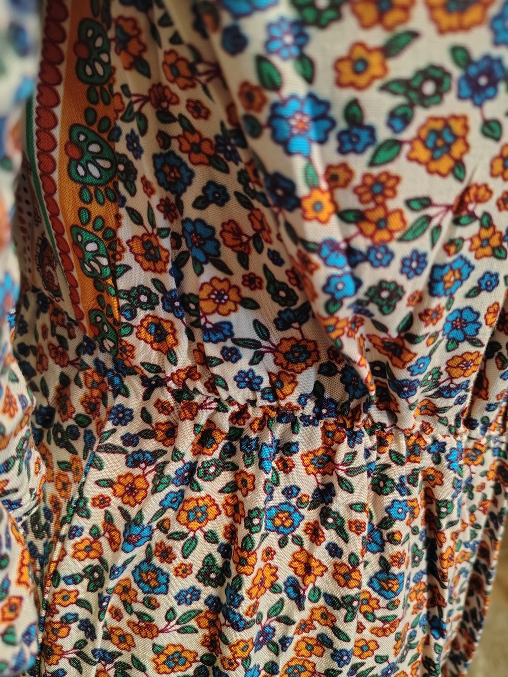 Printed Bohemian V-Neck Maxi Dress in Orange, Red, Blue and Teal - Picture 13 of 16